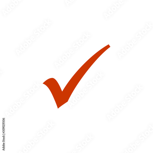 Red Check mark icon. Flat design style. Stock vector illustration isolated on white background.