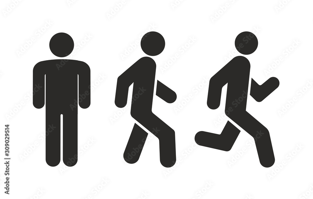 Man stands, walk and run flat icon