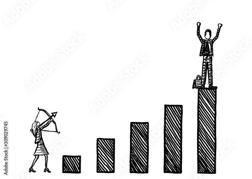 Konstfotografi Drawn Businesswoman Aiming Bow And Arrow At Man