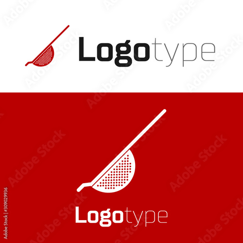 Red Kitchen colander icon isolated on white background. Cooking utensil. Cutlery sign. Logo design template element. Vector Illustration