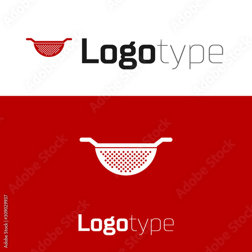 Red Kitchen colander icon isolated on white background. Cooking utensil. Cutlery sign. Logo design template element. Vector Illustration