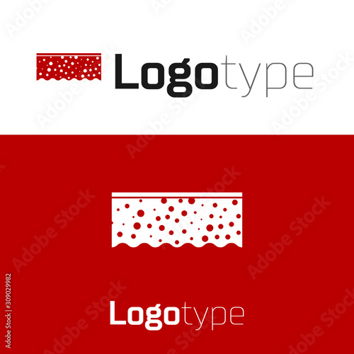 Red Sponge with bubbles icon isolated on white background. Wisp of bast for washing dishes. Cleaning service logo. Logo design template element. Vector Illustration