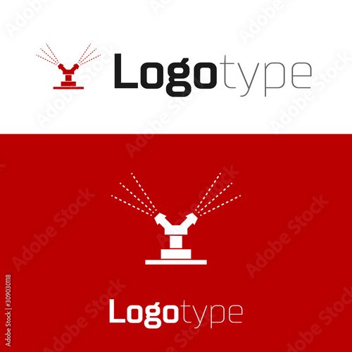Red Automatic irrigation sprinklers icon isolated on white background. Watering equipment. Garden element. Spray gun icon. Logo design template element. Vector Illustration