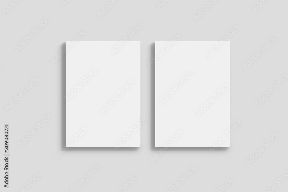 Two White Poster Mock up isolated on light gray background.3D rendering.