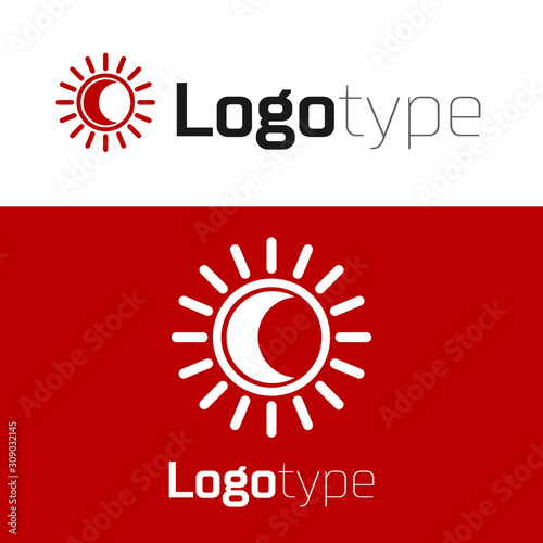 Red Eclipse of the sun icon isolated on white background. Total sonar eclipse. Logo design template element. Vector Illustration