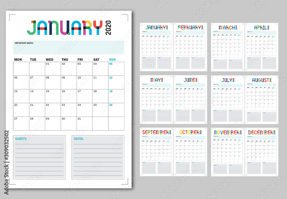 Annual Calendar Planner Layout Stock Template Adobe Stock