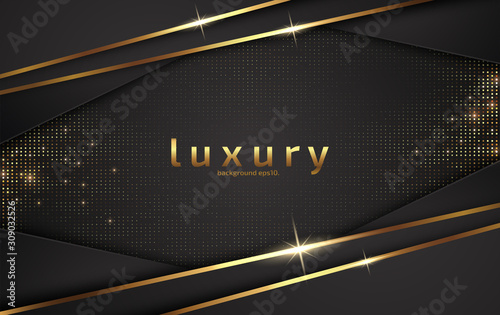 3d abstract modern  background with luxury VIP and dark black color with line Gold Sparkles glitter and gradient decoration shapes geometric Polished vector , design elements