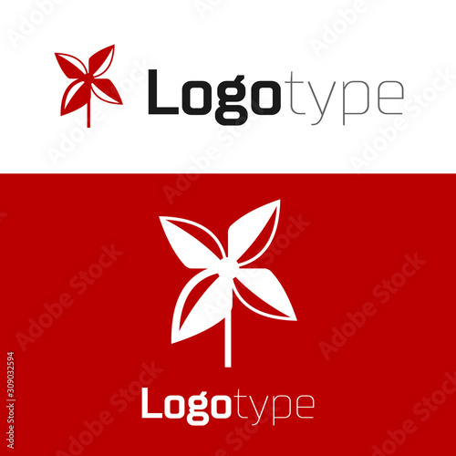 Red Pinwheel icon isolated on white background. Windmill toy icon. Logo design template element. Vector Illustration