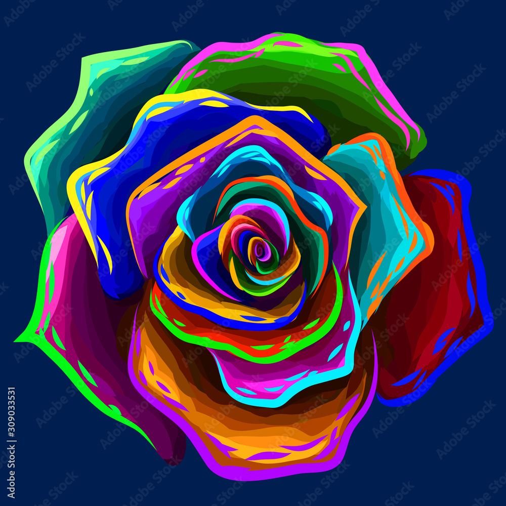 The Rose. Abstract, multi-colored, neon image of a rose flower on a dark  blue background in pop art style. Stock Vector | Adobe Stock
