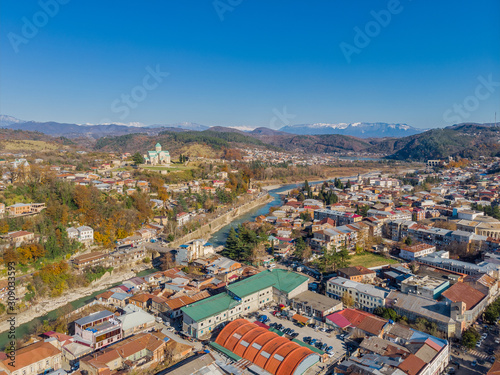 Fototapeta Naklejka Na Ścianę i Meble -  Aerial view of old Kutaisi, Georgia. Drone shot