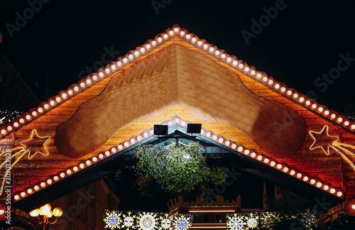 Christmas wooden house fair snowflakes stars market