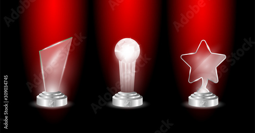 Glass Award template. isolated on transparent background. Vector blank glass trophy award