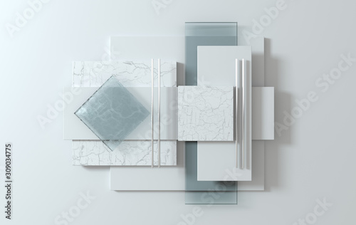 Simple geometric shapes  flat lay scene 3d render abstract business background. Pastel colors