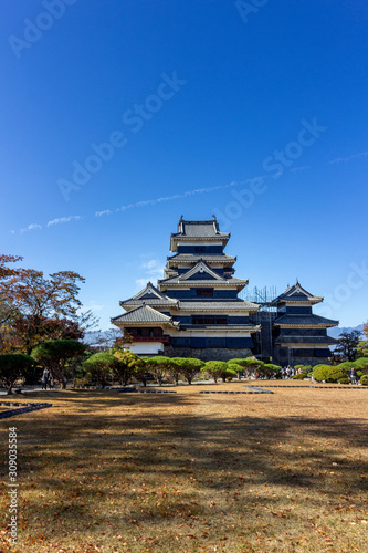 Matsumoto castle garden, a designated National Treasure of Japan, and the oldest castle donjon remaining in Japan. Construction began in 1592 and it is also known as Crow Castle, Japan.