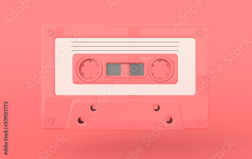 Retro audio cassette 3d render. 70s, 80s, 90s years popular audio tape. Music minimalism concept, pastel colors