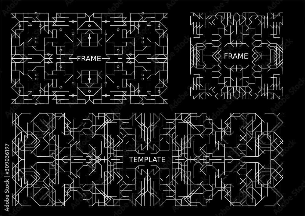 Vector set of art deco frames, adges, abstract geometric design templates for luxury products. Linear ornament compositions, vintage. Use for packaging, branding Vector set of art deco frames, adges, abstract geometric design templates for luxury products. Linear ornament compositions, vintage. Use for packaging, branding