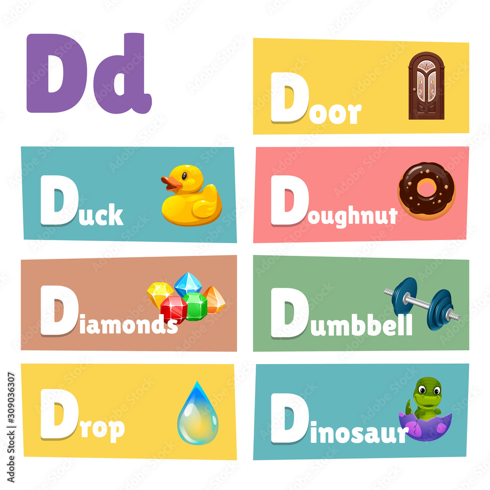vector D letter with pictures and words with D Stock Vector ...