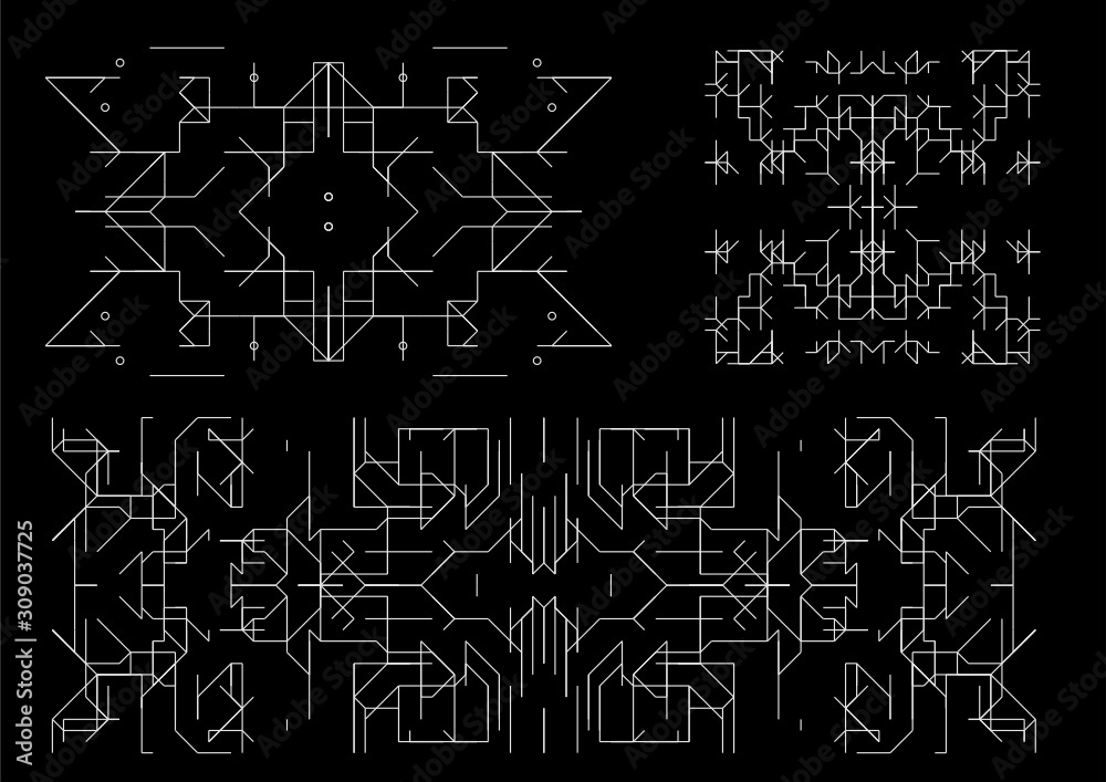 Vector set of art deco frames, adges, abstract geometric design templates for luxury products. Linear ornament compositions, vintage. Use for packaging, branding