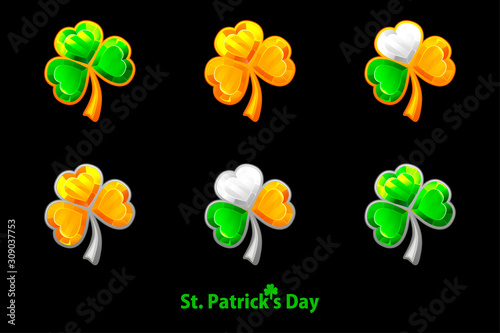 Precious clover for St. Patrick's Day on a black background.