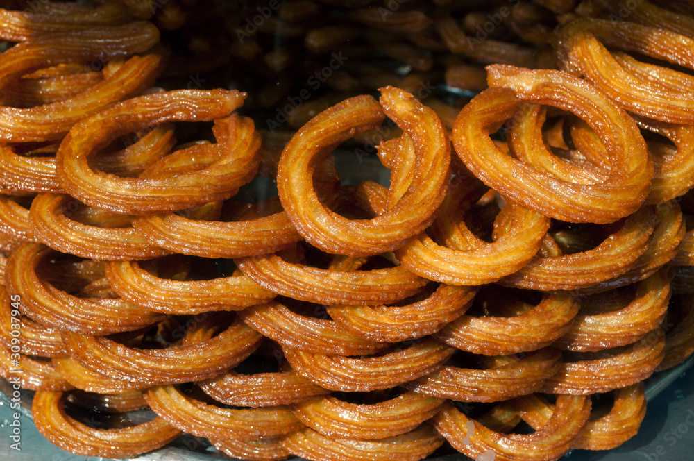 Halka Tatlisi traditional Turkish sweets in the street market.