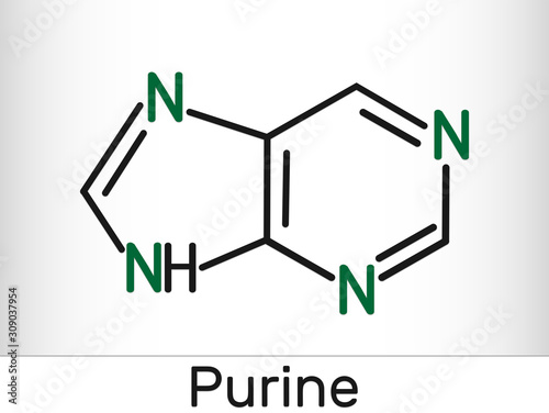 Purine molecule, is a heterocyclic aromatic organic compound. Skeletal chemical formula. photo