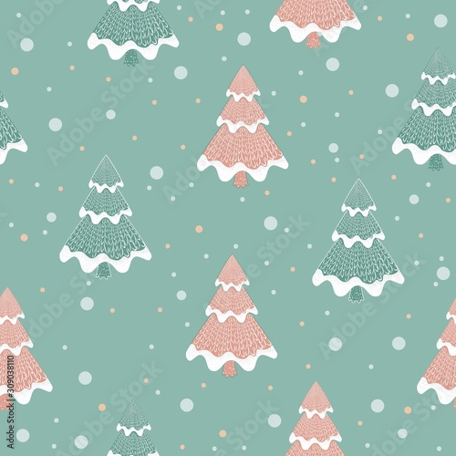 Christmas Winter seamless pattern with christmas trees,Surface design for textile, fabric, wallpaper, wrapping, giftwrap, paper, scrapbook and packaging. Vector © Марина Зименок