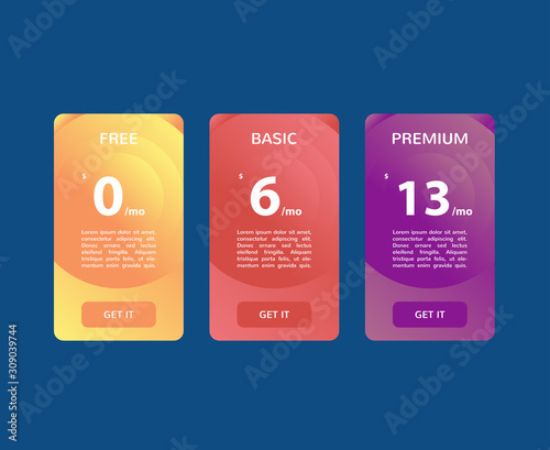 Price comparison table and price table. Vector, gradient template for website and app. vector 10 eps illustration.
