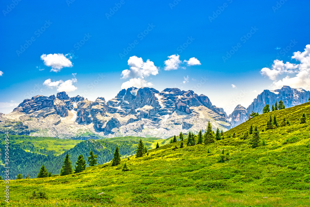 Fototapeta premium Dolomites mountain range at dusk, Italy