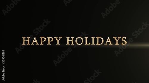Gold greeting text Happy Holidays with particles and sparks on black background, beautiful typography magic design.