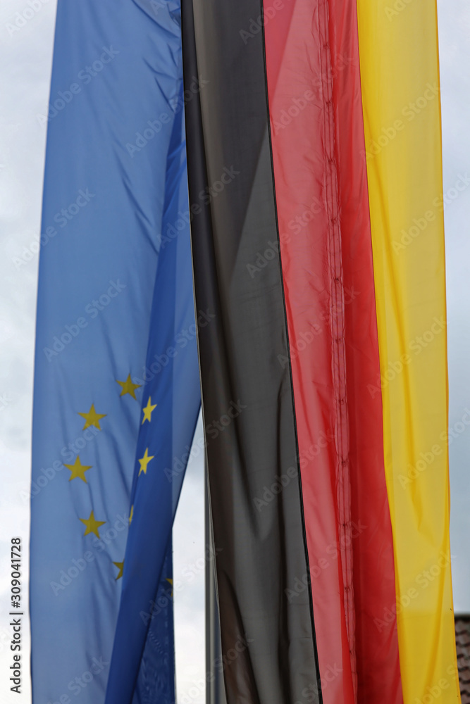 The EU and German flags side by side in Germany