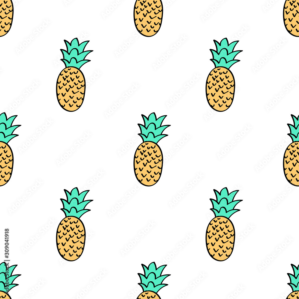 Seamless vector repeat pattern with trendy hand drawn pineapples. Seamless vector repeat pattern with trendy hand drawn pineapples.
