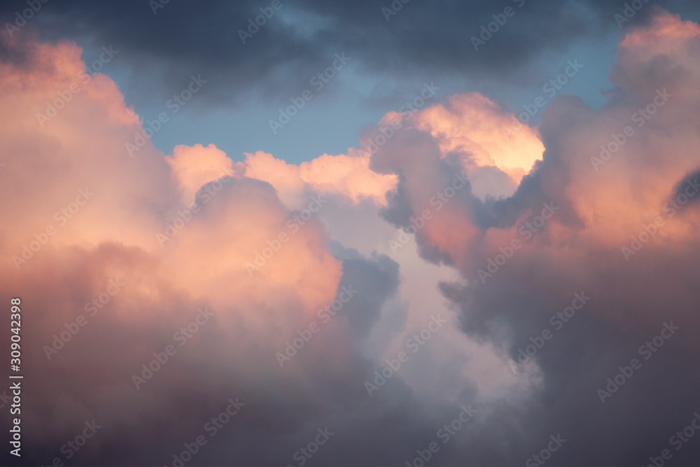 Clouds in the sky with pink shades