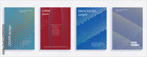 Minimalistic cover design templates. Set layouts of books covers, albums, notebooks, reports, magazines. Square, dot halftone gradient effect, flat modern abstract design geometric mock-up texture