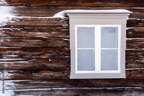 frozen window with ice and snow