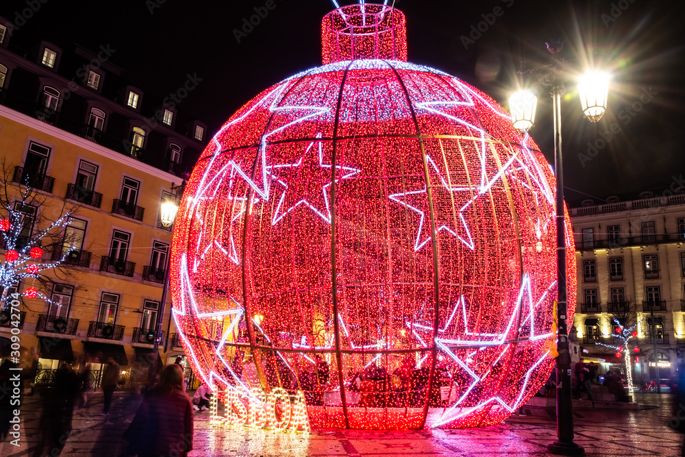 Cityscape of the Christmas Lights (Lisbon, Portugal)