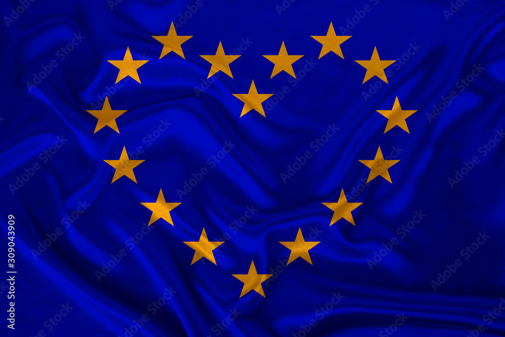 stylized European Union flag, symbol of united Europe on soft silk with soft folds, close-up stylized European Union flag, symbol of united Europe on soft silk with soft folds, close-up