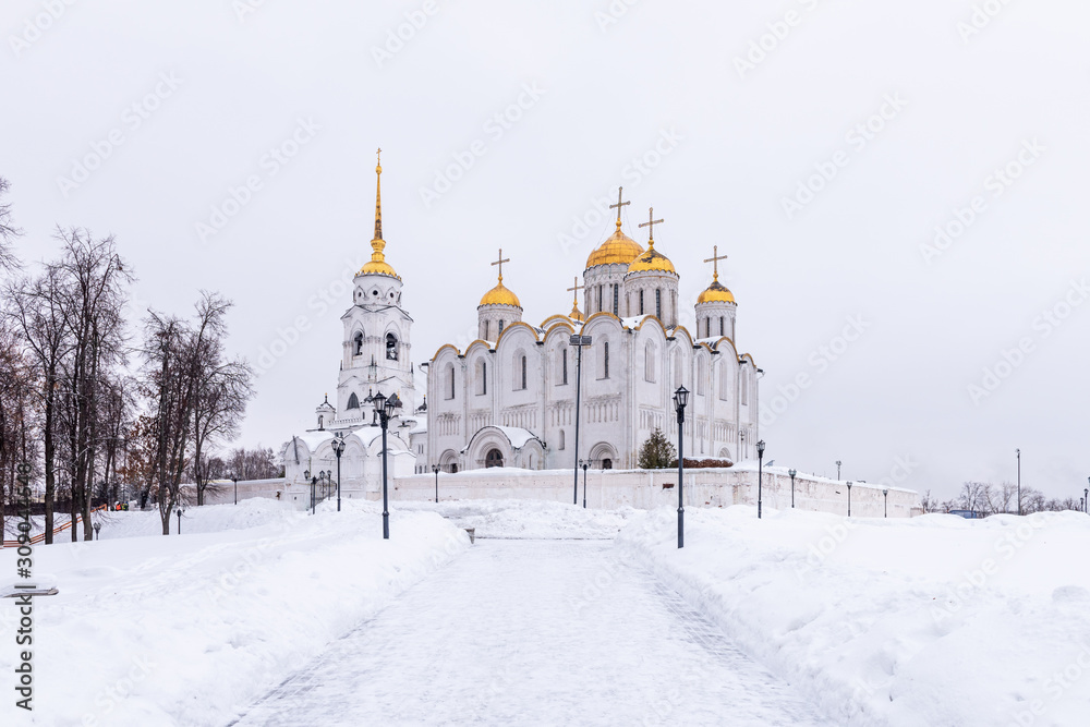 Scenic vew of the Vladimir Assumption Cathedral in winter, Russia