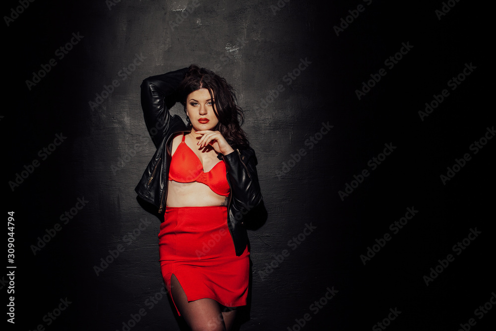 fat woman in red underwear in black room fat woman in red underwear in black room