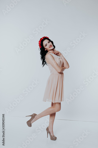 a beautiful cocktail dress stylish girl wreath photo