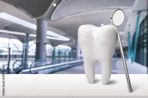 Human white tooth and health dentist instrument