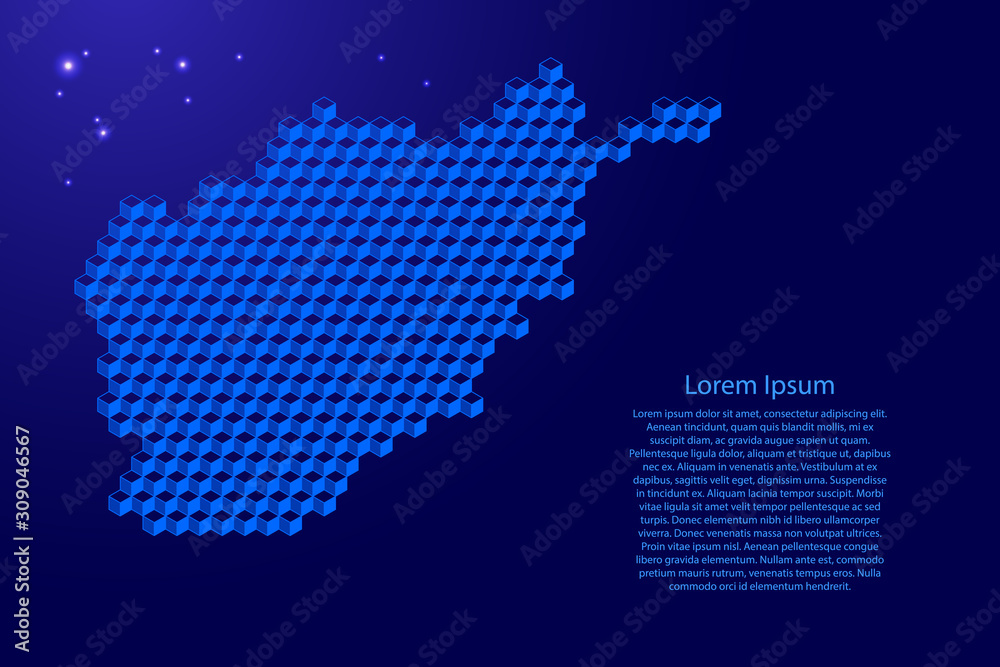 Afghanistan map from 3D blue cubes isometric abstract concept, square pattern, angular geometric shape, glowing stars. Vector illustration.