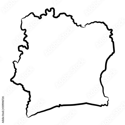 Ivory Coast map from the contour black brush lines different thickness on white background. Vector illustration.