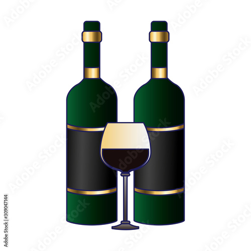 wine bottles and glass icon, colorful design