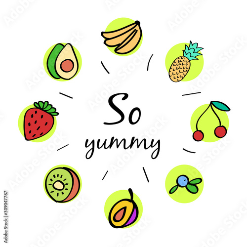 So yummy. Set of hand drawn fruit icon. vector