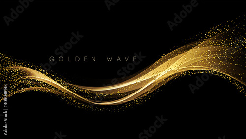 Abstract shiny color gold wave design element