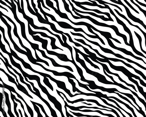 Obraz Pełna bezszwowa tapeta na wzór skóry zwierząt zebry i tygrysa. Czarno-biały wzór do drukowania na tkaninach. Modny i dopasowany do wystroju domu.