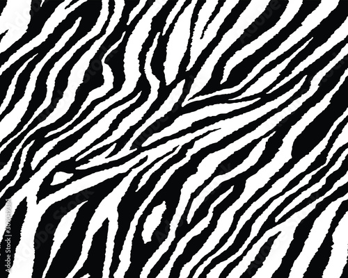 Full seamless wallpaper for zebra and tiger stripes animal skin pattern. Black and white design for textile fabric printing. Fashionable and home design fit.