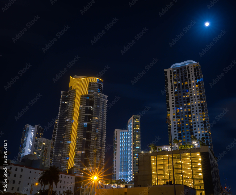 night city skyline skyscraper cityscape lights downtown miami lighting lights sky