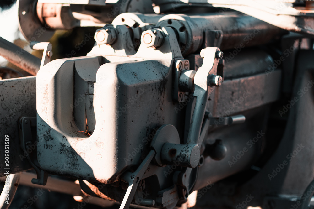Closeup of a breech of an abandoned rusted old world war 2 gun turret Closeup of a breech of an abandoned rusted old world war 2 gun turret