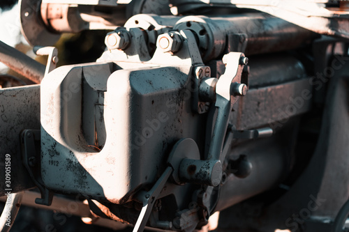 Closeup of a breech of an abandoned rusted old world war 2 gun turret